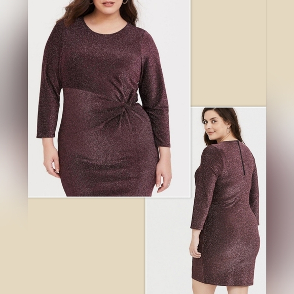 NWT Torrid Rose Gold Glitter Knotted Shift Midi Dress Stretch Plus Size 5X or 28 - Picture 2 of 10